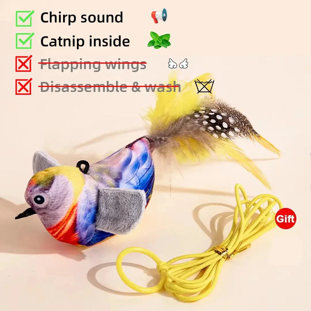 Interactive Cat Toys Rechargeable Electric Flapping Wings Bird Cat Toy Sound Chirping Bird Catnip Touch Activated Plush Toy Nova Trendz