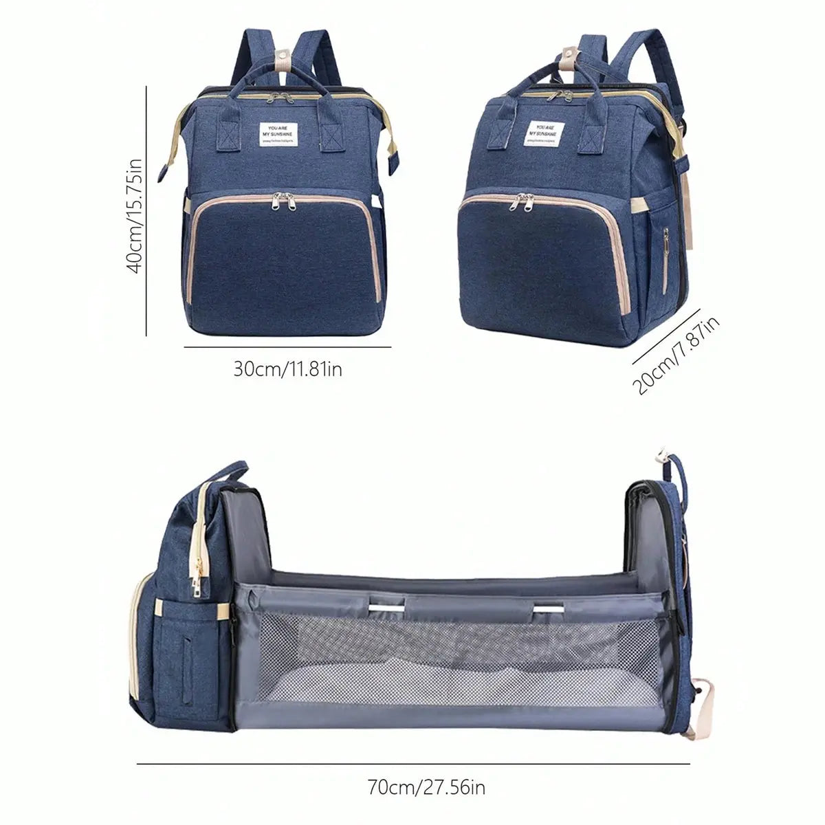 Foldable bed diaper bag with changing station insulated pocket and large capacity Multifunctional Double shoulder mommy bag Nova Trendz