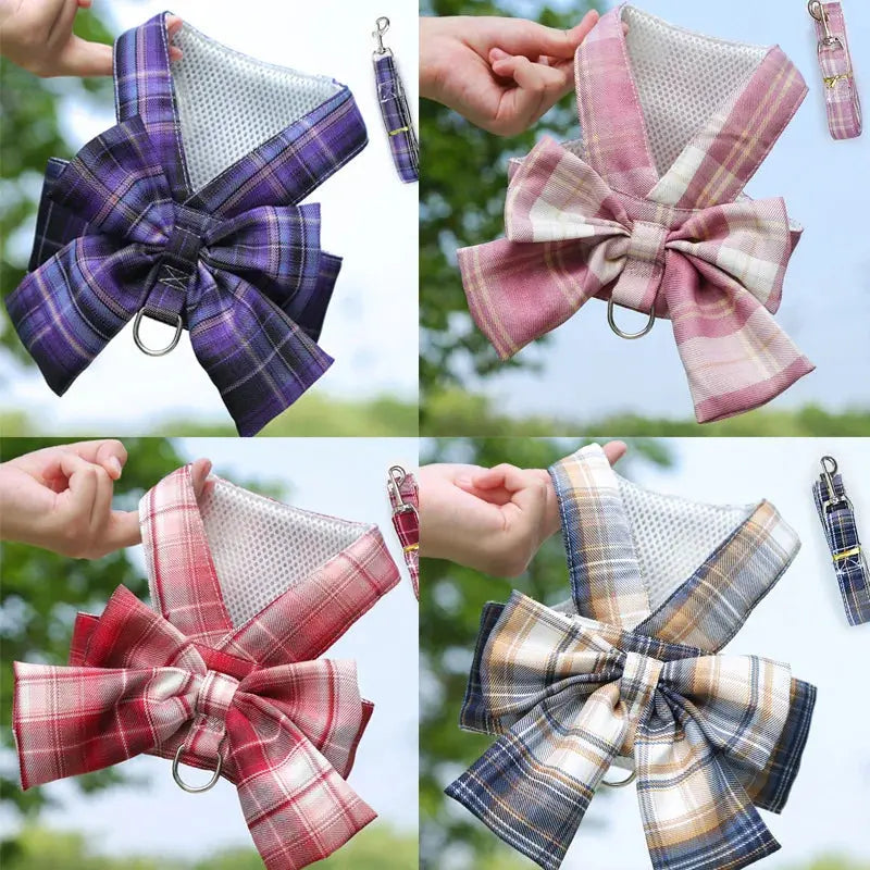 New Pets Dog Harness Set Adjustable Bowknot Cute Harness Dogs No Pull Soft Mesh Chest Strap Collar Perro Puppy Outdoor Walking Nova Trendz
