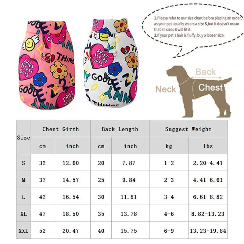 Winter Dog Vest Dopamine Graffiti Print Warm Windproof Outdoor Pet Jacket Fashion Chihuahua Yorkshire Clothes Pet Apparel - Nova Trendz