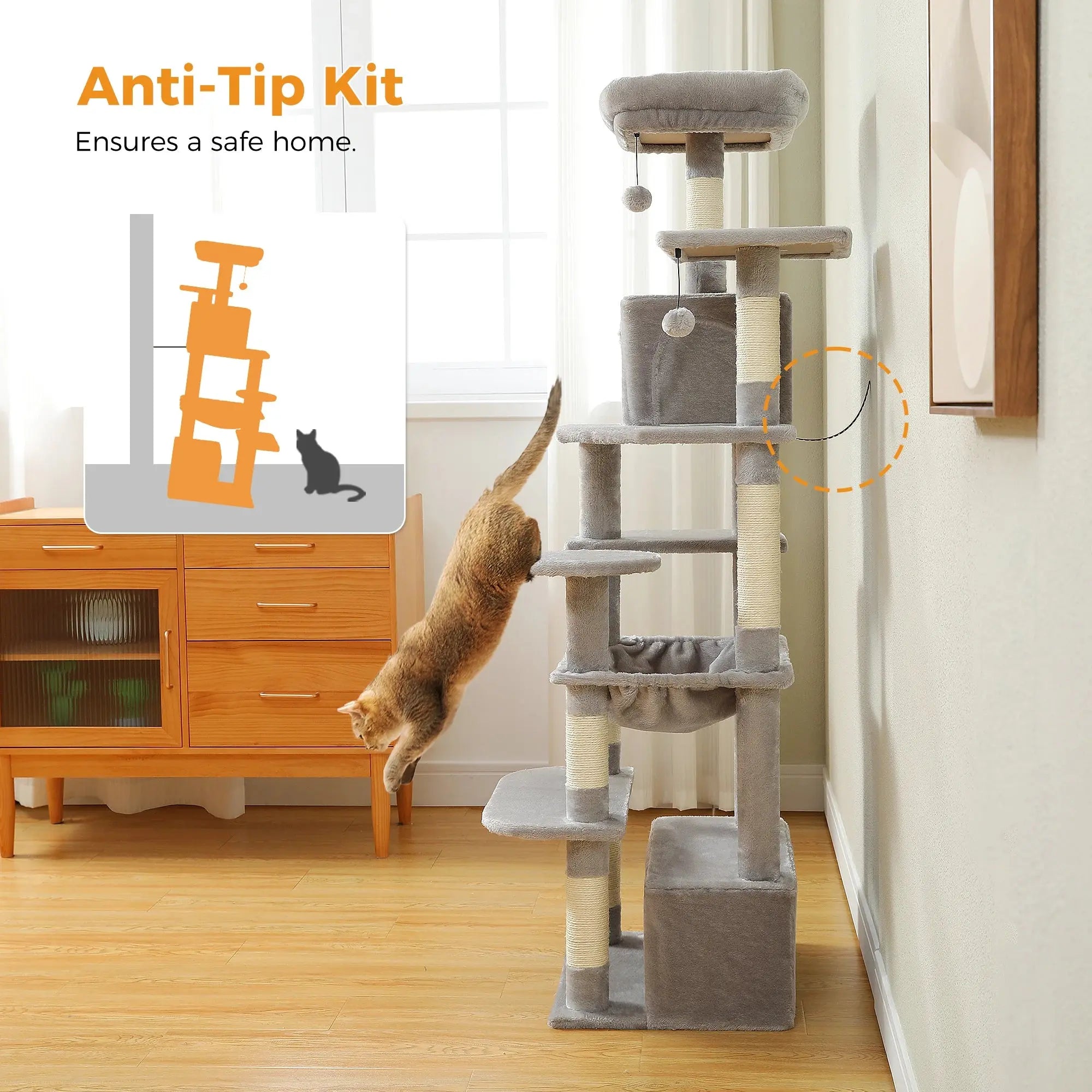 184cm Large Cat Tree and Tower for Indoor Cats With Sisal-Covered Scratching Posts Spacious Hammock Padded Perches and Condos Nova Trendz