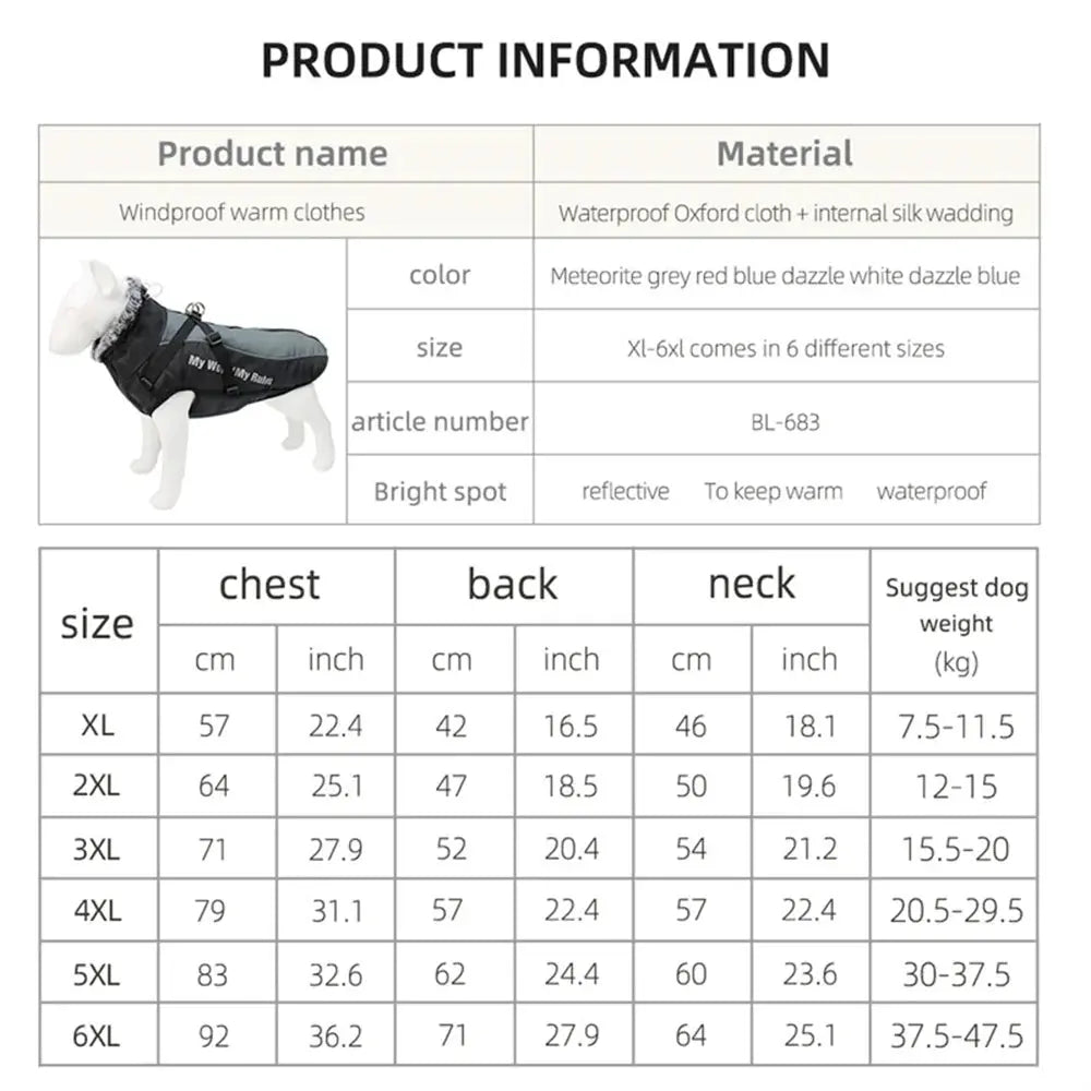 Thickened Big Dog Coat Jacket with Fur Collar Winter Warm Pet Clothes for Medium Large Dogs Greyhound Doberman mascotas Outfits - Nova Trendz