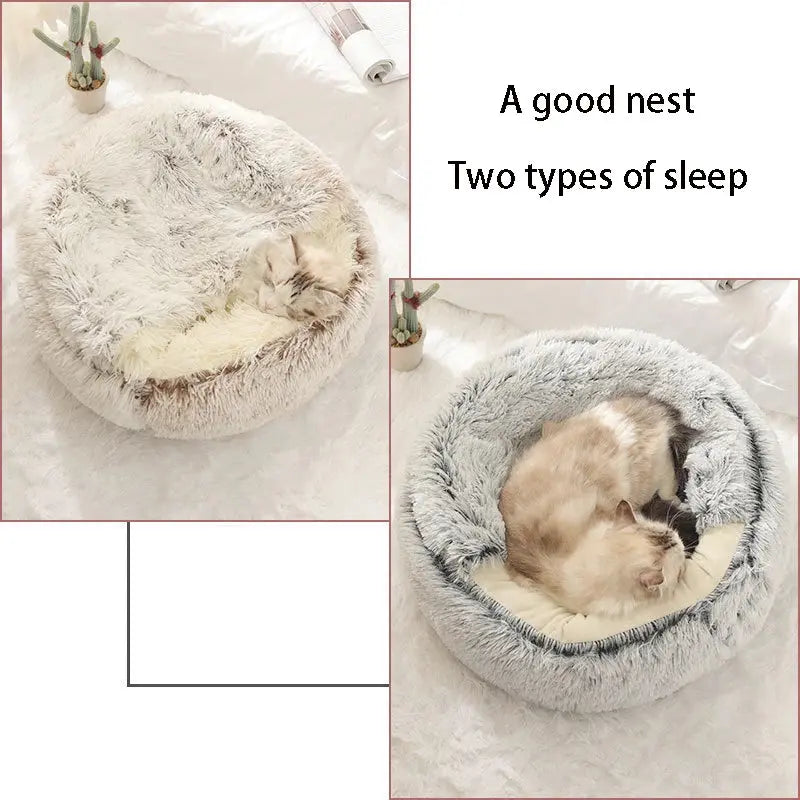 Soft Plush Pet Bed with Cover Round Cat Bed Pet Mattress Warm   Cat Dog  Sleeping Nest Cave for Small Dogs kitten - Nova Trendz