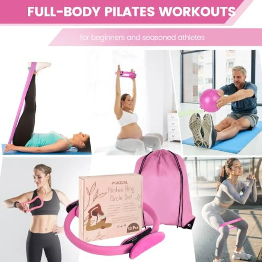 Home Pilates Essentials Kit for Women with 9 Inch Yoga Ball Figure 8 Resistance Band Pilates Bands Accessories Pilates Ring and Nova Trendz