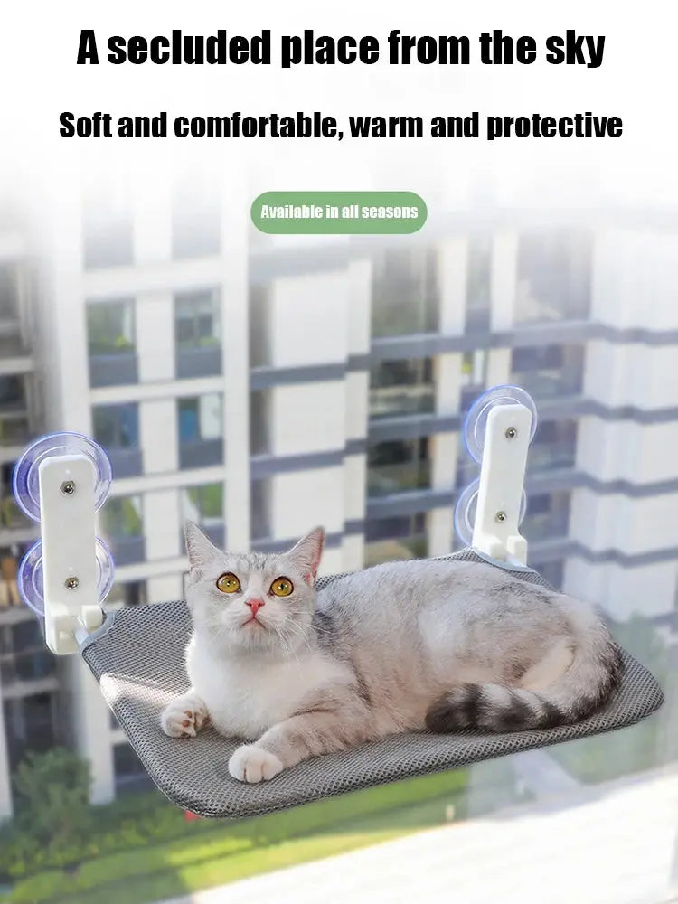Assembly free folding cat hammock plush mesh cat window wall jumping platform double suction cup cat hammock - Nova Trendz
