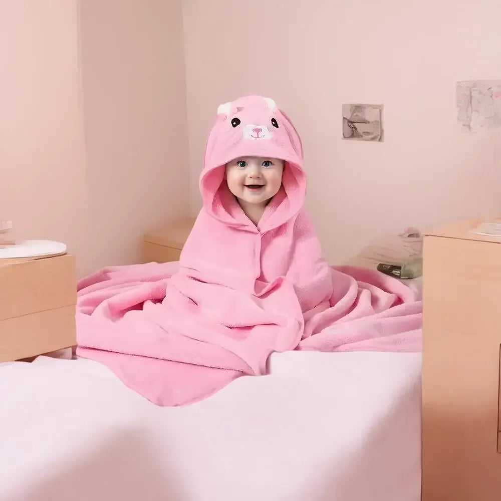 Hooded Coral Velvet Baby Bath Towel Cartoon Baby Elephant Wrap Blanket Super Absorbent Warm Bathrobe Newborn Baby Bath Towel