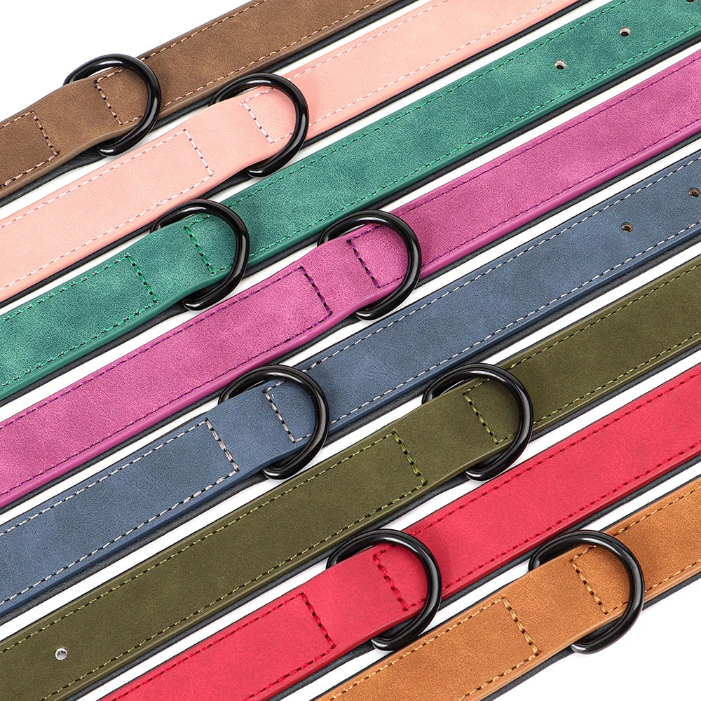 PU Leather Dog Collar Soft Padded Dog Collars Necklace Adjustable Pet Necklace For Small Medium Large Dogs Pitbull Labrador Pug