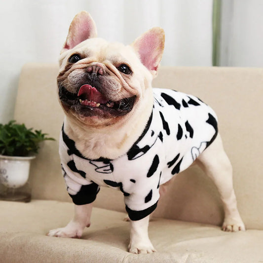 Warm Dog Clothes Cute Print Puppy Pet Clothing French Bulldog Hoodie Winter Dog Pajamas Sweater Coat for Small Medium Dogs Cats