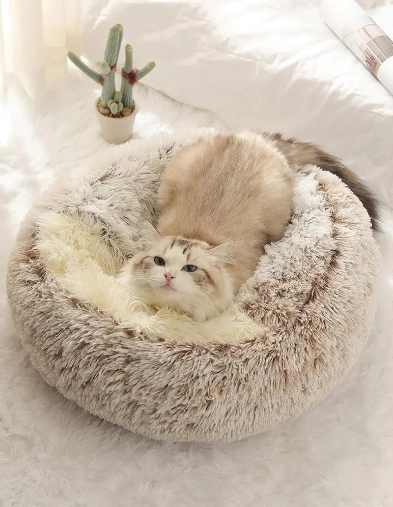 Soft Plush Pet Bed with Cover Round Cat Bed Pet Mattress Warm   Cat Dog  Sleeping Nest Cave for Small Dogs kitten - Nova Trendz