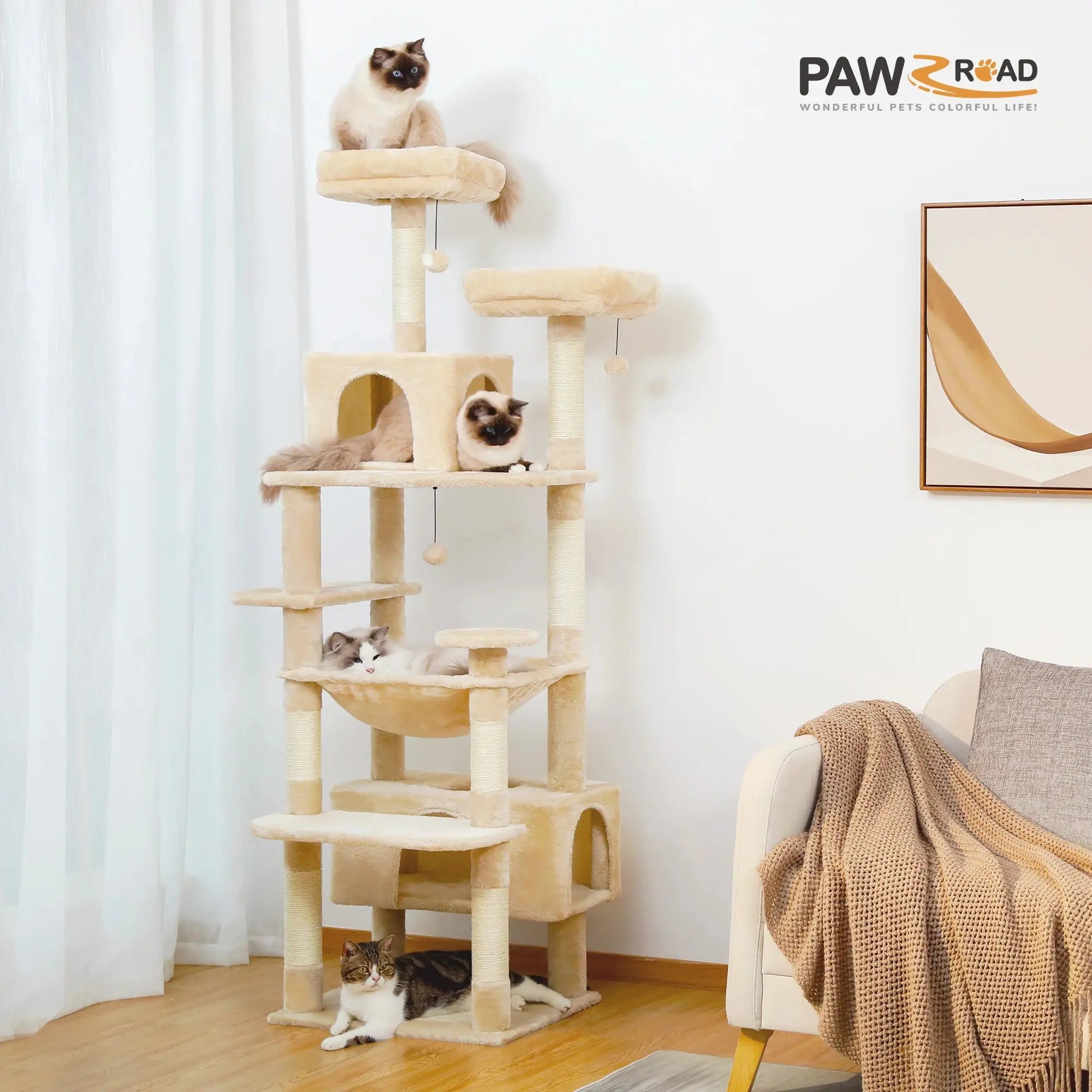 184cm Large Cat Tree and Tower for Indoor Cats With Sisal-Covered Scratching Posts Spacious Hammock Padded Perches and Condos Nova Trendz