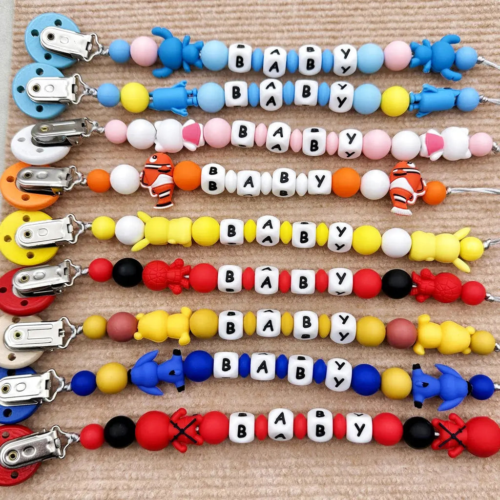 Personalize Silicone Letters Name Baby Popular Silicone Bead Pendant Pacifier Clips Chains Holder Teether Baby Kawaii Toy Gifts Nova Trendz