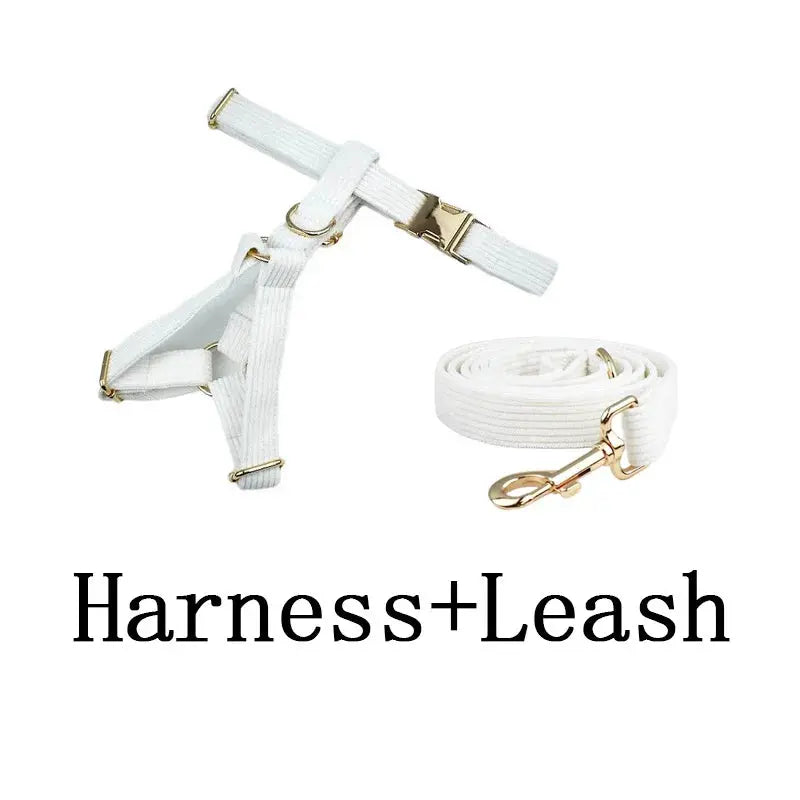 White Corduroy Dog Collar And Leash Set For Dogs Custom Engraved Nameplate Pet Supplies Dog Leash Corduroy12 Nova Trendz