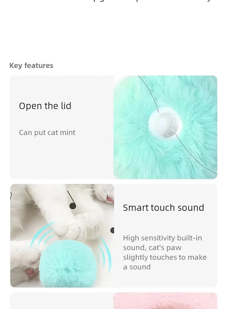 Interactive Ball Smart Cat Toys Plush Electric Catnip Training Toy Kitten Touch Sounding Pet Product Squeak Toy Ball - Nova Trendz