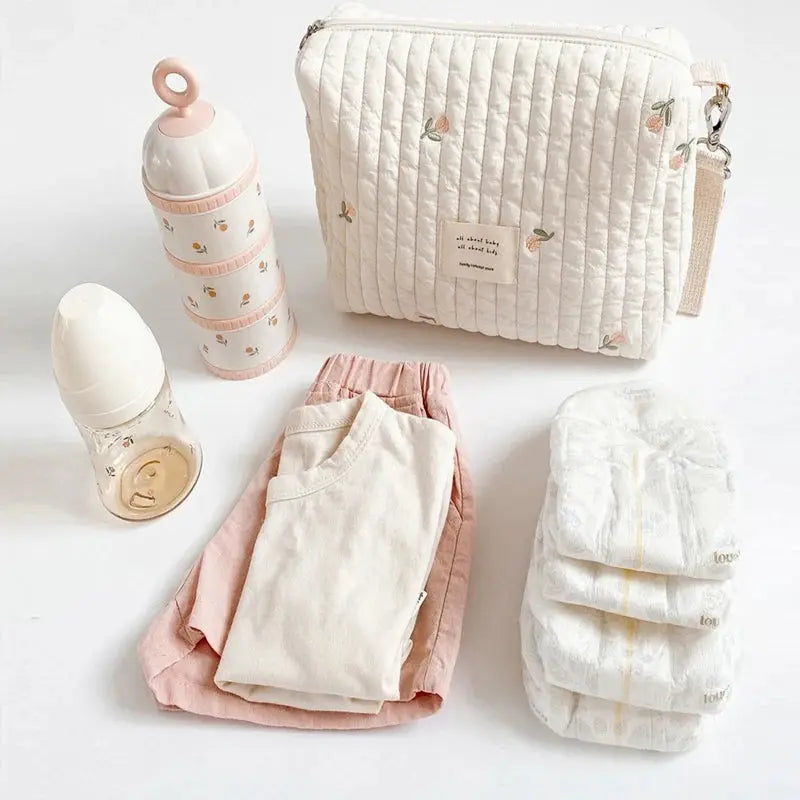 Portable Stroller Nappy Bag Quilted Baby Diaper Caddy Organizer Embroidered Mommy Bags Babies Accessories Changing Bag Storage Nova Trendz
