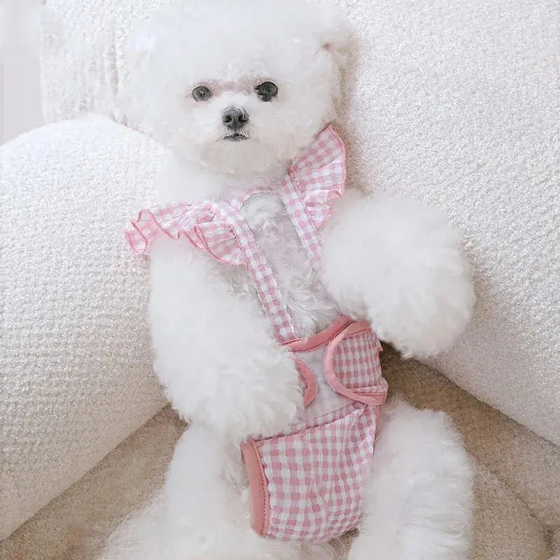 Washable Female Dog Diapers Suspenders Plaid Pet Physiological Pants Dog Shorts for Small Dogs Pet Products Cute Dog Underwear Nova Trendz