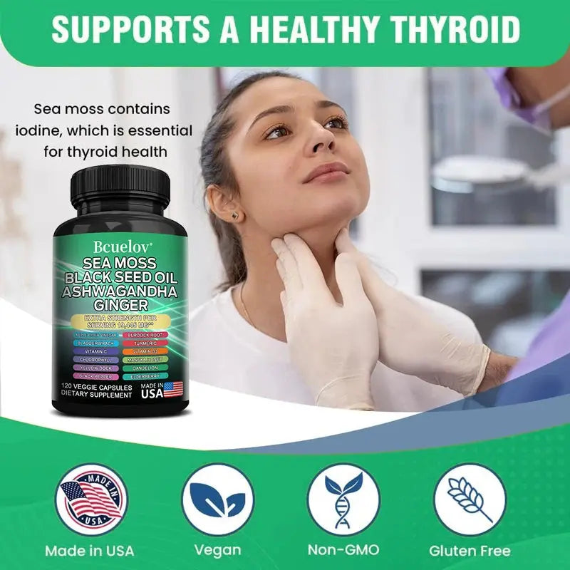 Black Cumin Seed Oil Vitamin C Mineral Supplement, Ashwagandha, 19445 mg, Supports Thyroid Health, Immune System, 120 Capsules Nova Trendz