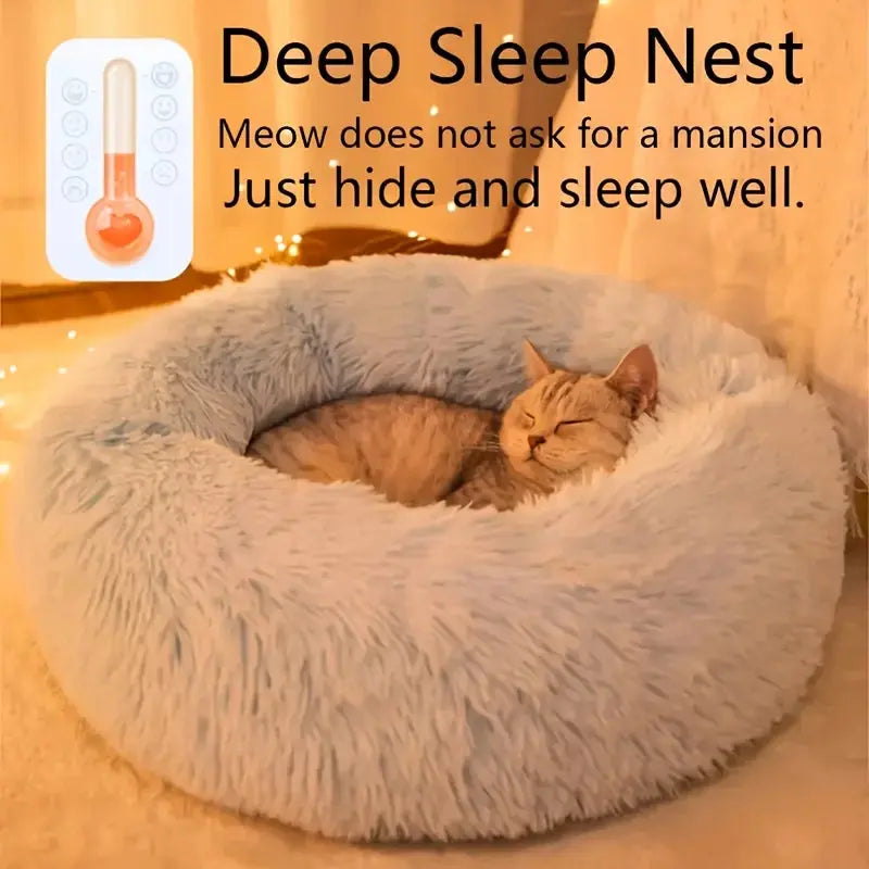 1PC comfortable striped plush pet bed, suitable for cats and dogs,warm,deep sleep round nest,filling,gray,soft,indoor - Nova Trendz