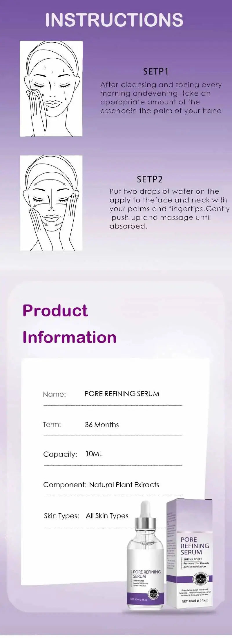 Pore Shrinking Serum Face Removing Large Pores Tightening Repairing Facial Pore Minimizing Essence Skin Care Beauty Firm skin Nova Trendz