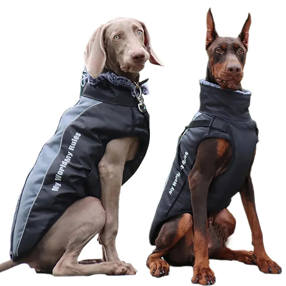 Thickened Big Dog Coat Jacket with Fur Collar Winter Warm Pet Clothes for Medium Large Dogs Greyhound Doberman mascotas Outfits - Nova Trendz