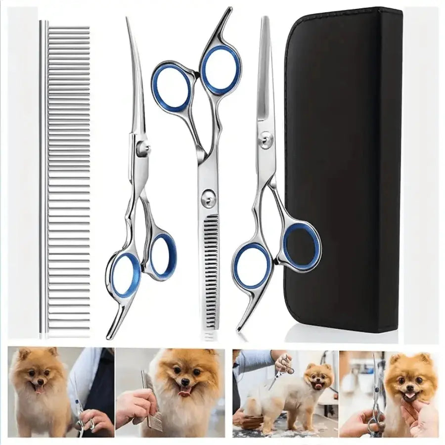 Dog Grooming Scissors Kit Professional Pet Cleaning And Grooming Tool Set- Safety Round Tip Stainless Steel hair scissors - Nova Trendz