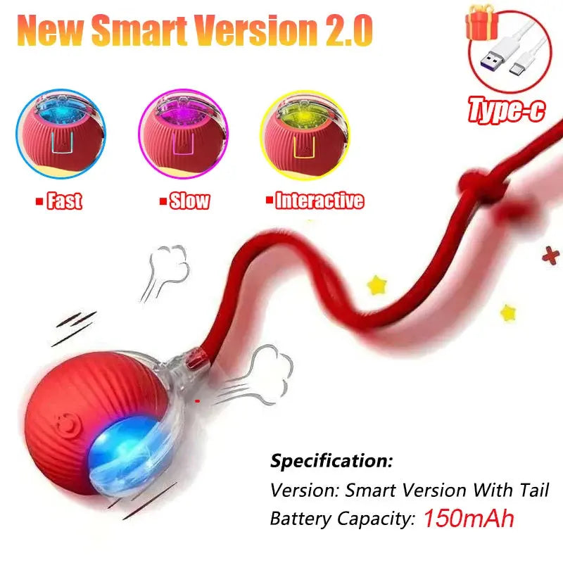 New Cat Interactive Ball Toy Automatic Rolling Ball Faux Tail Rechargeable Smart Pet Electric Toy Dog Cat Training Imitate Mouse - Nova Trendz
