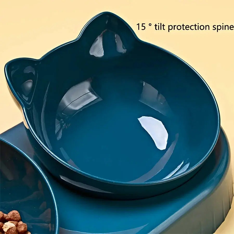 Pet Bowls With Water Feeder, 3 In 1 Ear Design Tilted Cat Water And Food Bowl Set With Gravity Water Bottle For Neck Protection - Nova Trendz