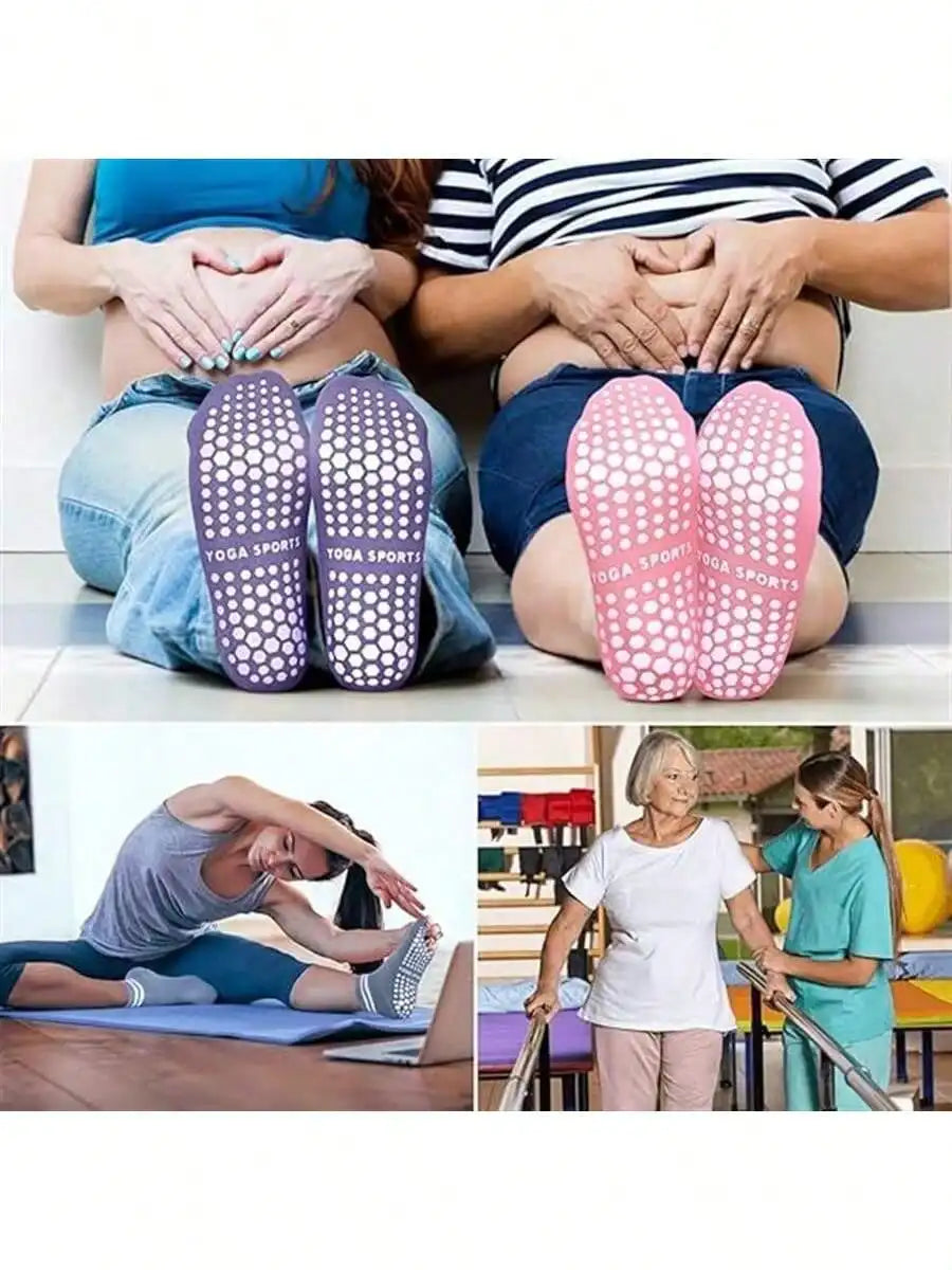 1 Pairs Women's Grip Socks, Non-Slip Pilates Yoga Socks Double Stripe Non-Slip Socks Exercise, Ballet, Sport Socks, Mid-Tube Nova Trendz