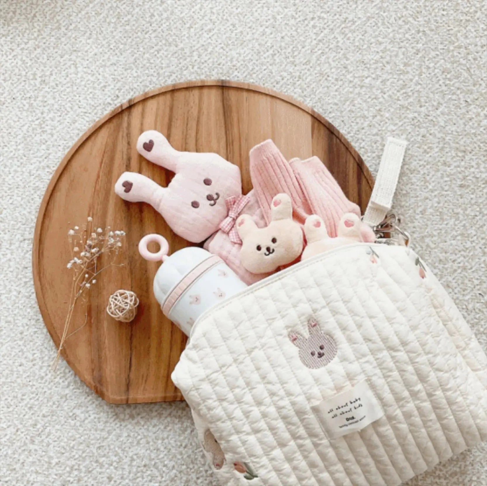 Portable Stroller Nappy Bag Quilted Baby Diaper Caddy Organizer Embroidered Mommy Bags Babies Accessories Changing Bag Storage Nova Trendz