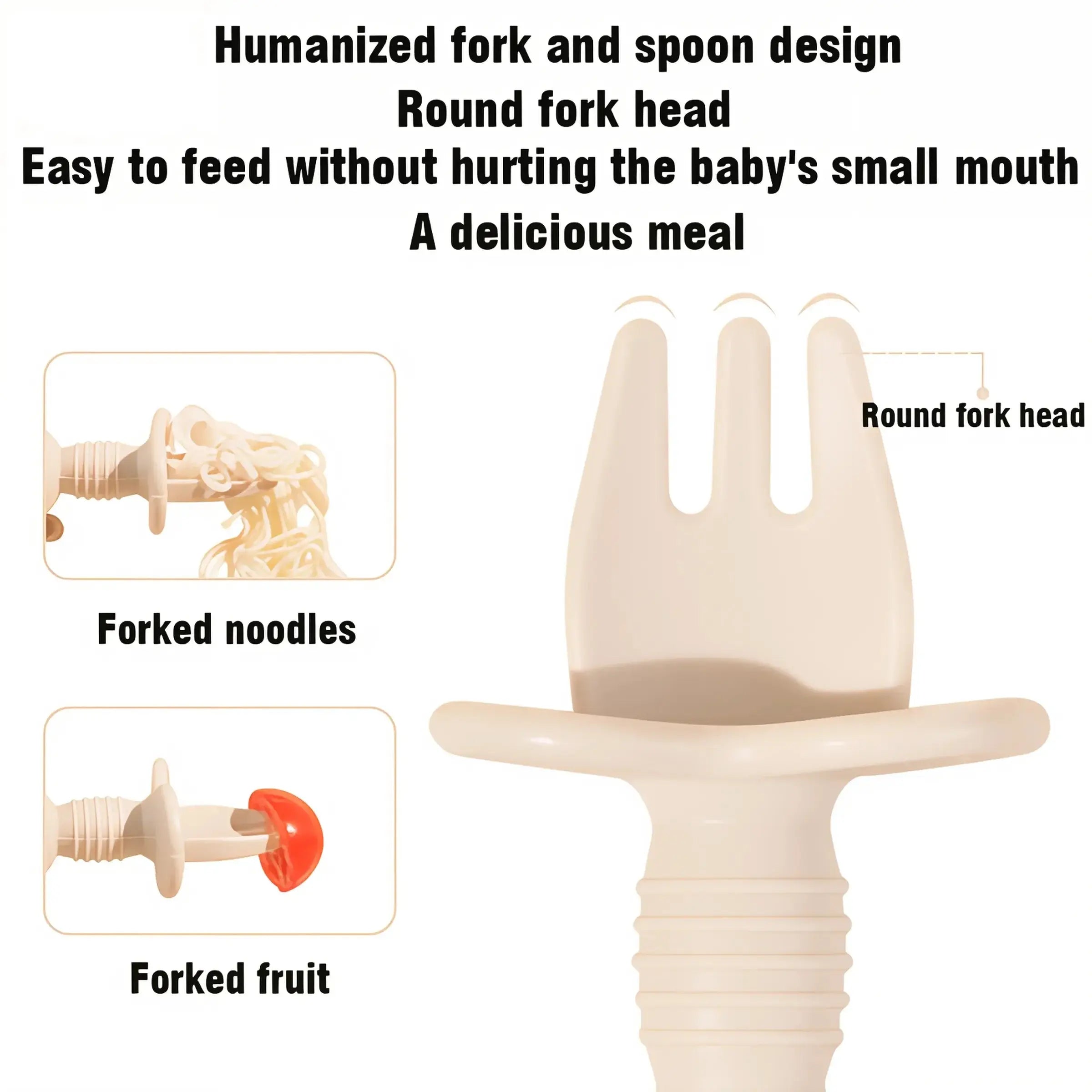 2pcs Food Grade Children Wooden Handle Silicone Spoon Fork Cutlery Baby Training Complementary Food Spoon BabyFeeding Spoon Fork Nova Trendz