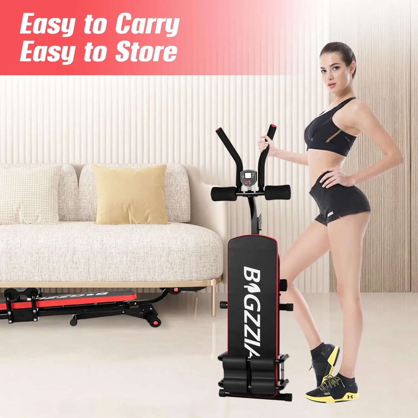 Adjustable Ab Exercise Bench, Abdominal Workout Machine Foldable Sit Up Bench, Full Body Exercise Equipment with LCD Monitor