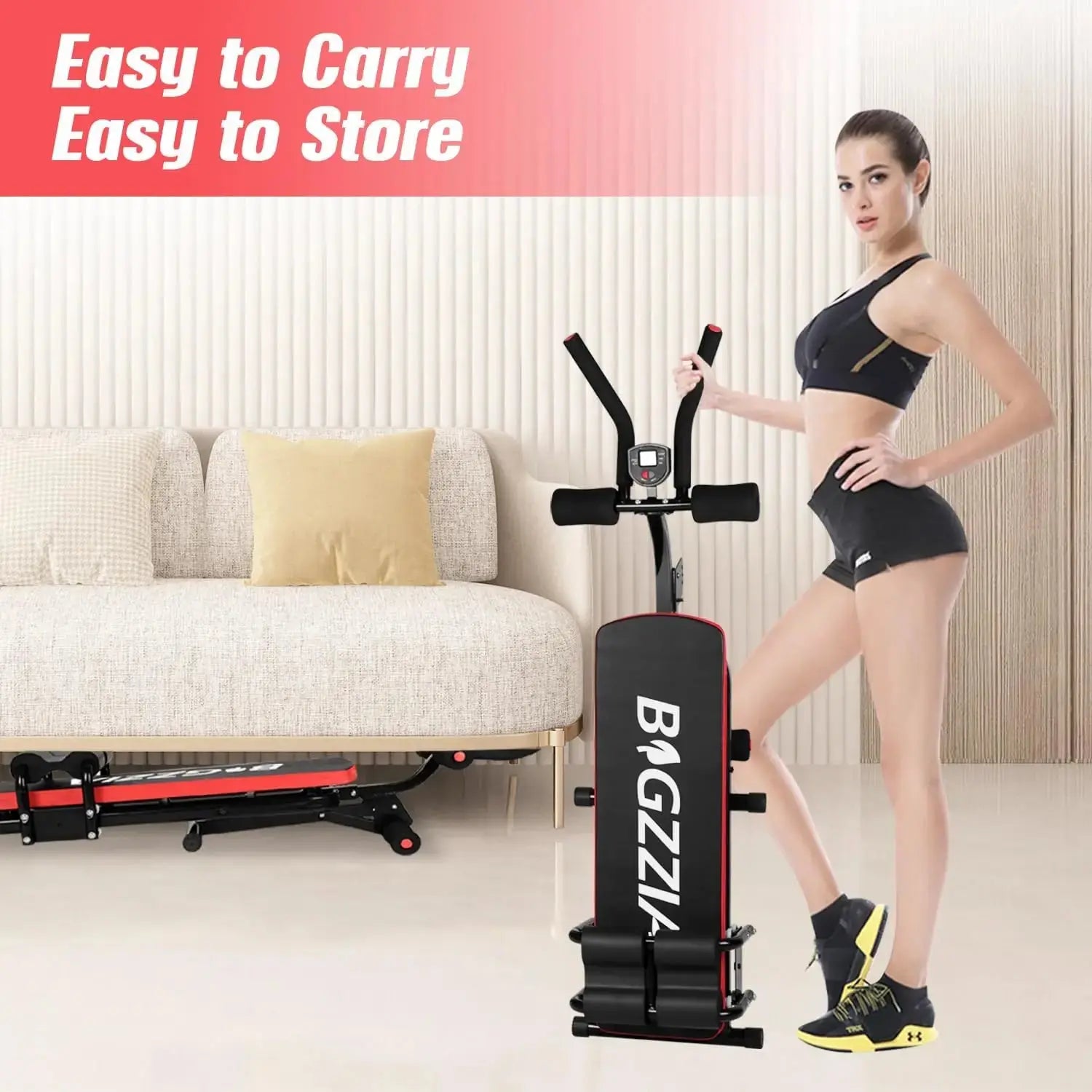 Adjustable Ab Exercise Bench, Abdominal Workout Machine Foldable Sit Up Bench, Full Body Exercise Equipment with LCD Monitor Nova Trendz