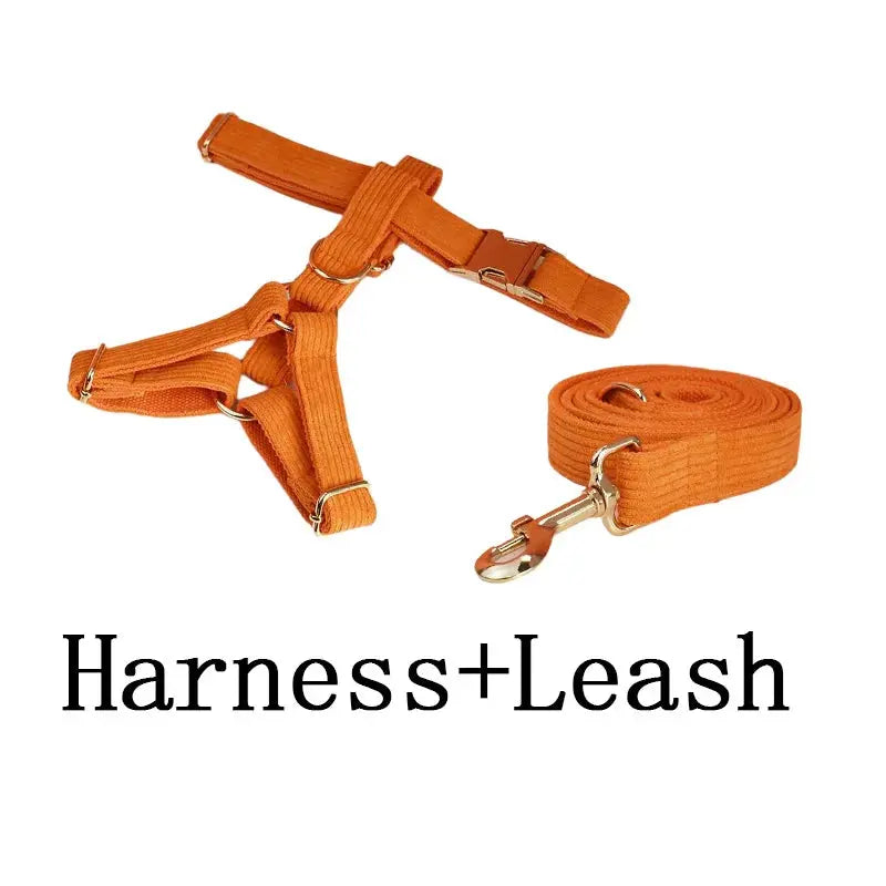 Orange Corduroy Dog Collar And Leash Set For Dogs Custom Engraved Nameplate Pet Supplies Dog Leash Corduroy11 Nova Trendz