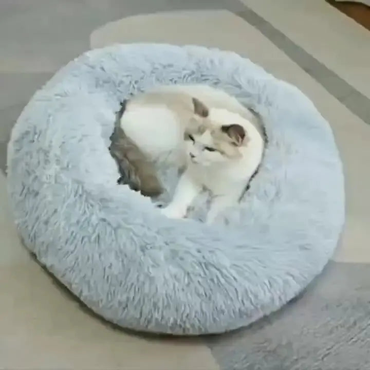 1PC comfortable striped plush pet bed, suitable for cats and dogs,warm,deep sleep round nest,filling,gray,soft,indoor - Nova Trendz