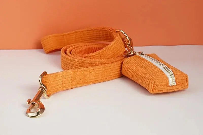 Orange Corduroy Dog Collar And Leash Set For Dogs Custom Engraved Nameplate Pet Supplies Dog Leash Corduroy11 Nova Trendz