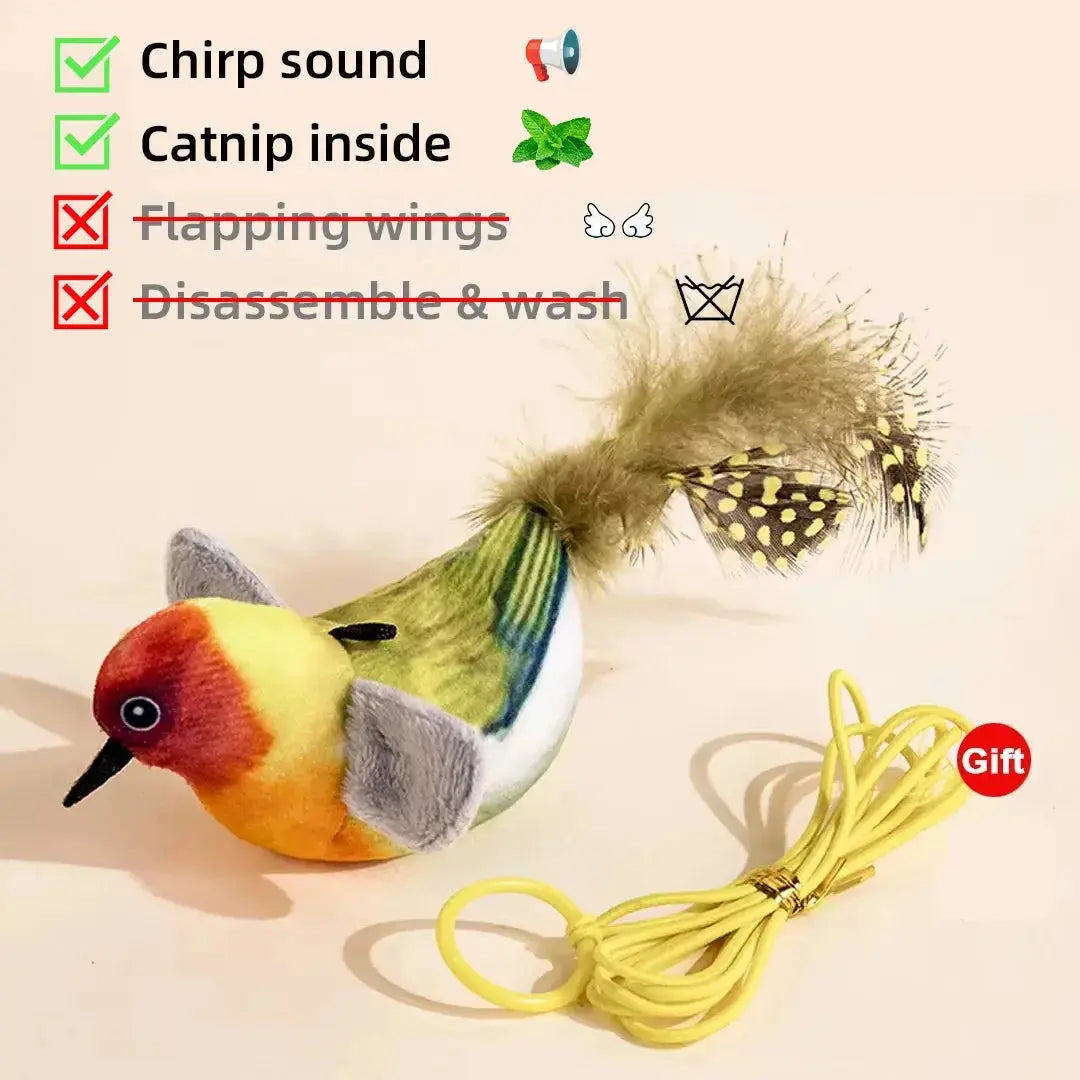 Interactive Cat Toys Rechargeable Electric Flapping Wings Bird Cat Toy Sound Chirping Bird Catnip Touch Activated Plush Toy Nova Trendz