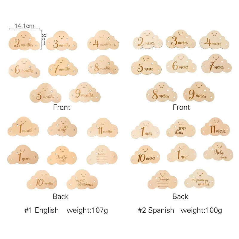 8pc/set Wooden Baby Milestone Card For Newborn Cute Cloud Shape Photography  Props Accessories Month Cards Sticker Newborn Gifts Nova Trendz