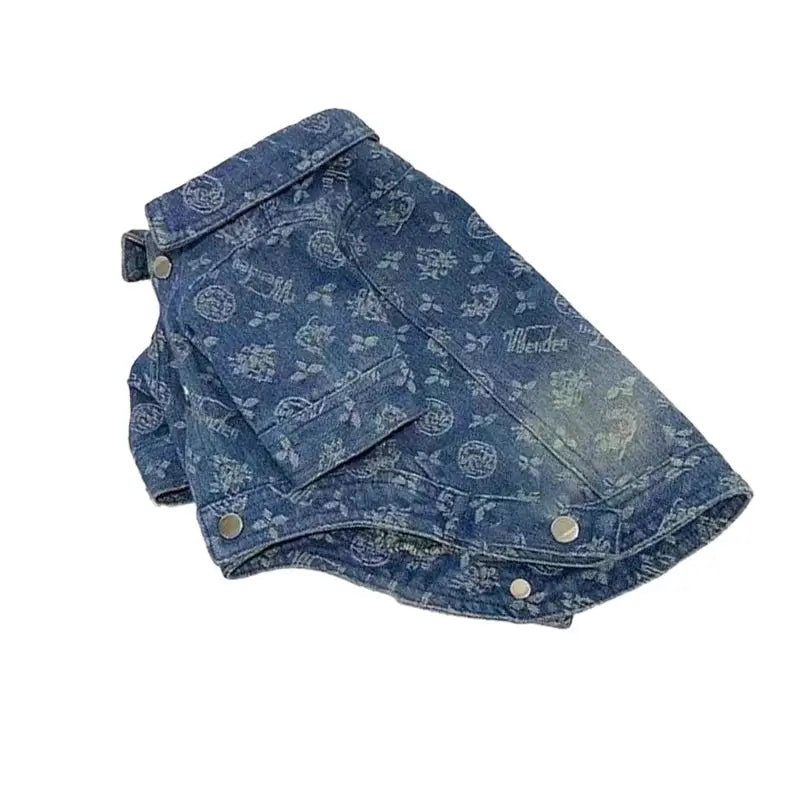Printing Denim Clothes for Small Medium Dogs Soft Polyester Unisex Cat Overalls Snap Button Coats Autumn Pet Chihuahua Clothing - Nova Trendz