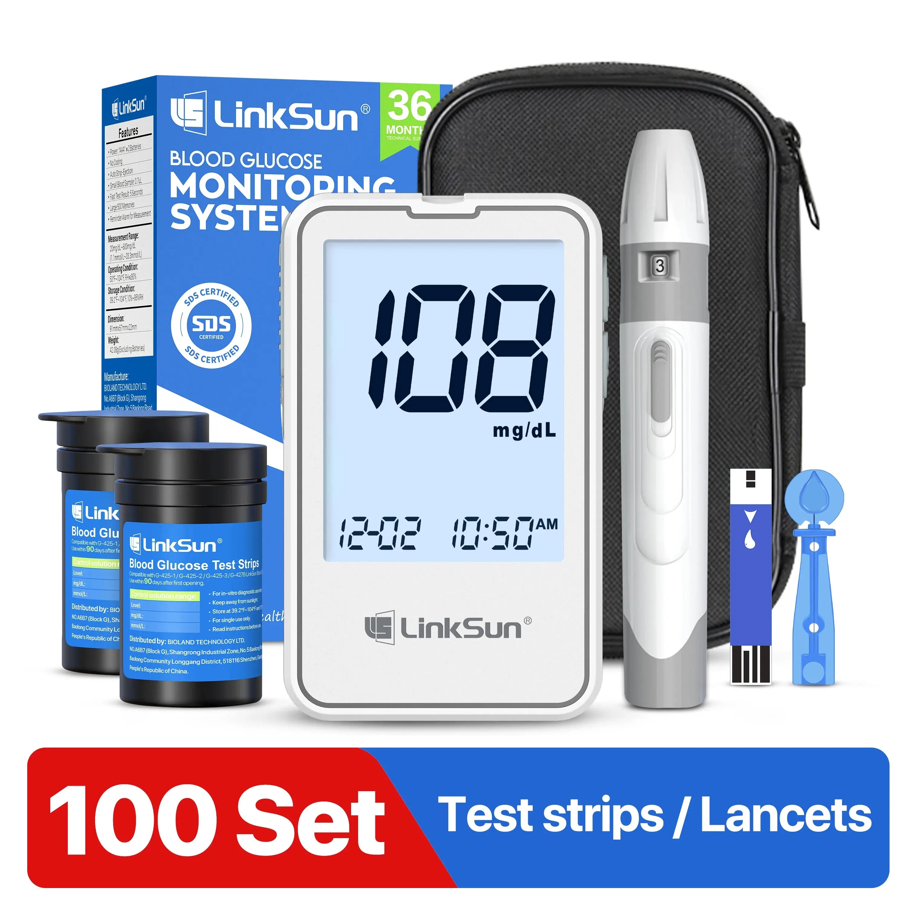 G-425-2 Linksun Blood Glucose Meter Glucometer Kit Medical Diabetes Testing Blood Sugar Tester Digital Glucosemeter Complete Kit Nova Trendz