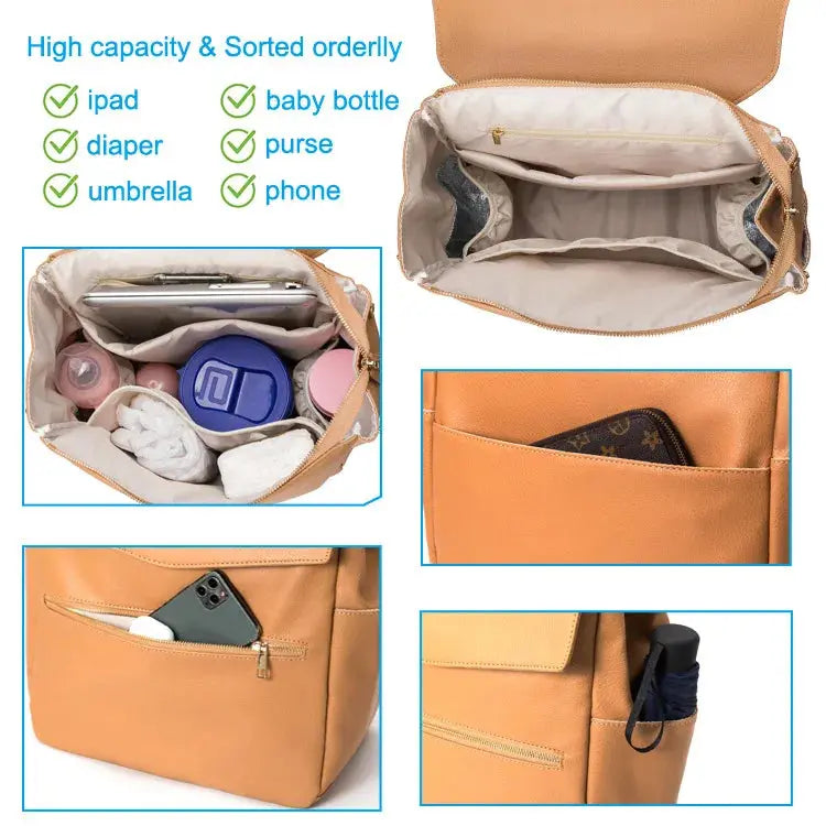 PU Leather Baby Diaper Bag Backpack For Moms Large Capacity Nappy Bag with Changing Pad Stroller Straps baby bags organizer Nova Trendz