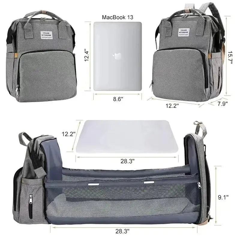 Foldable bed diaper bag with changing station insulated pocket and large capacity Multifunctional Double shoulder mommy bag Nova Trendz