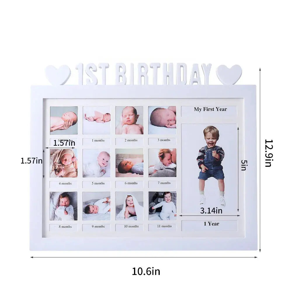Ylsteed Baby 1ST BIRTHDAY Photo Frame Newborn 12 Month Growth Record Heart Shaped Photo Frame Infant Keepsakes Picture Album Nova Trendz