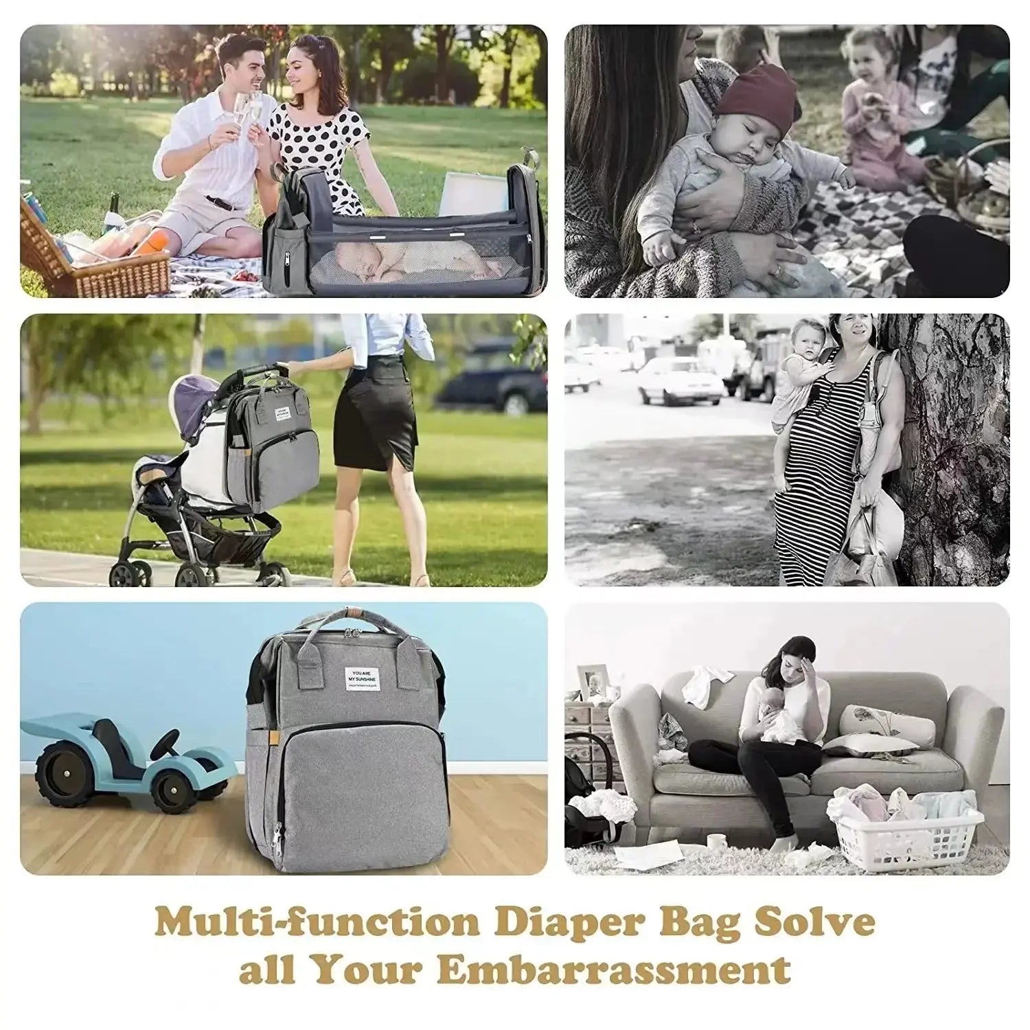 Foldable bed diaper bag with changing station insulated pocket and large capacity Multifunctional Double shoulder mommy bag Nova Trendz