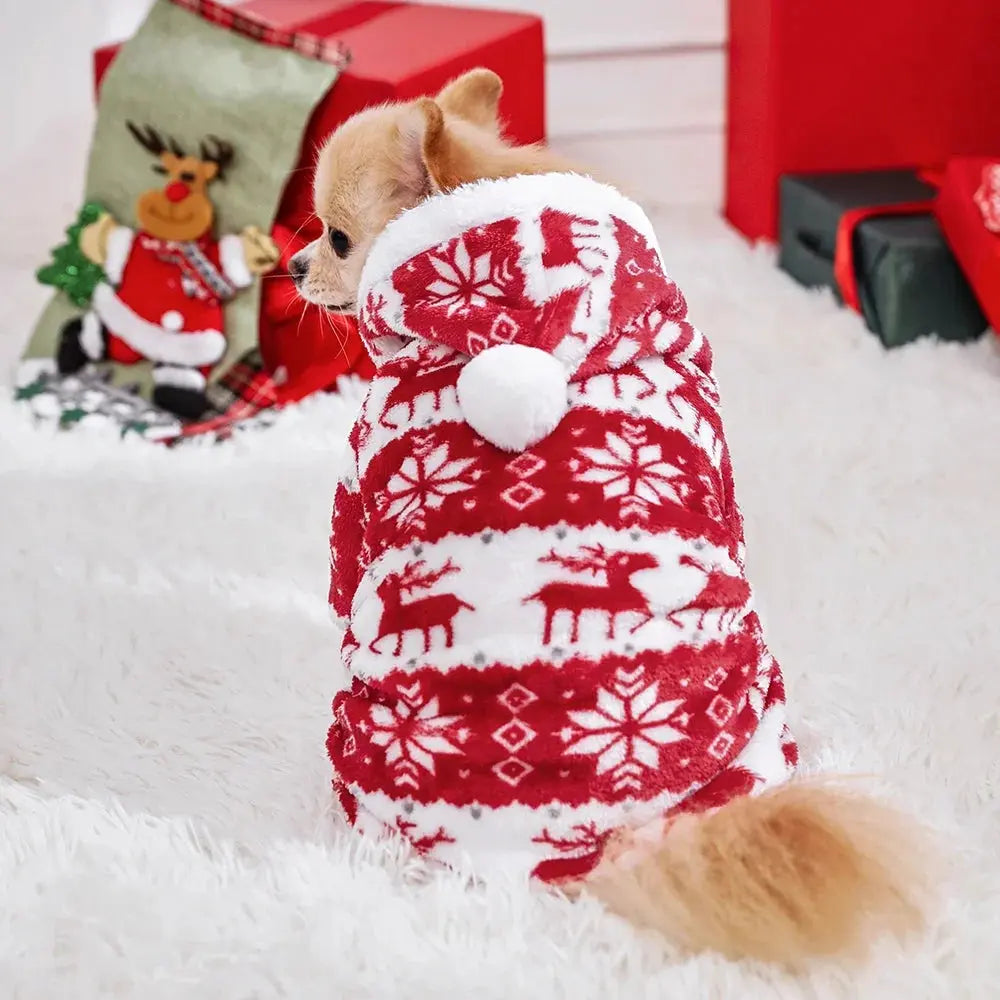 S-4XL Dog Pajamas for Small Medium Dogs Elk Printed Puppy Jumpsuit Winter Warm Pet Christmas Clothing Coral Velvet Sleepwear - Nova Trendz