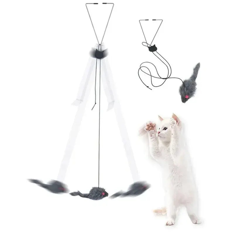 Simulation Mouse Cats Toy Funny Self-hey Hanging Door Retractable Cats Stick Scratch Rope Mouse Cat Interactive Toy Cat Supplies - Nova Trendz