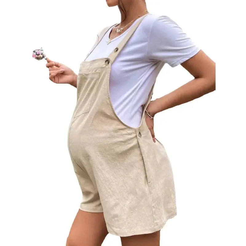 Maternity Jumpsuits Knee-length Plus Size Summer Fashion Pregnant Woman Rompers Solid Color Pregnancy Overalls Cotton Clothes Nova Trendz
