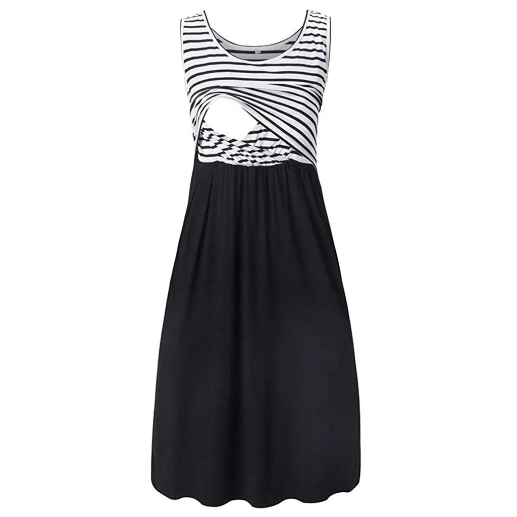 Women's Pregnancy Sleeveless Nursing Dress Maternity Dress Breastfeeding Clothes Summer Maternity Sleepwear Pregnancy Dresses Nova Trendz