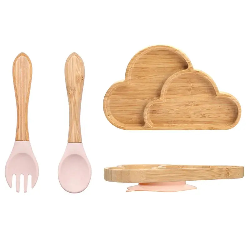 3Pcs Baby Bamboo Plate Silicone Suction Kids Wooden Feeding Tableware Non-slip Dinnerware Baby Tableware for Baby Birthday Gift Nova Trendz