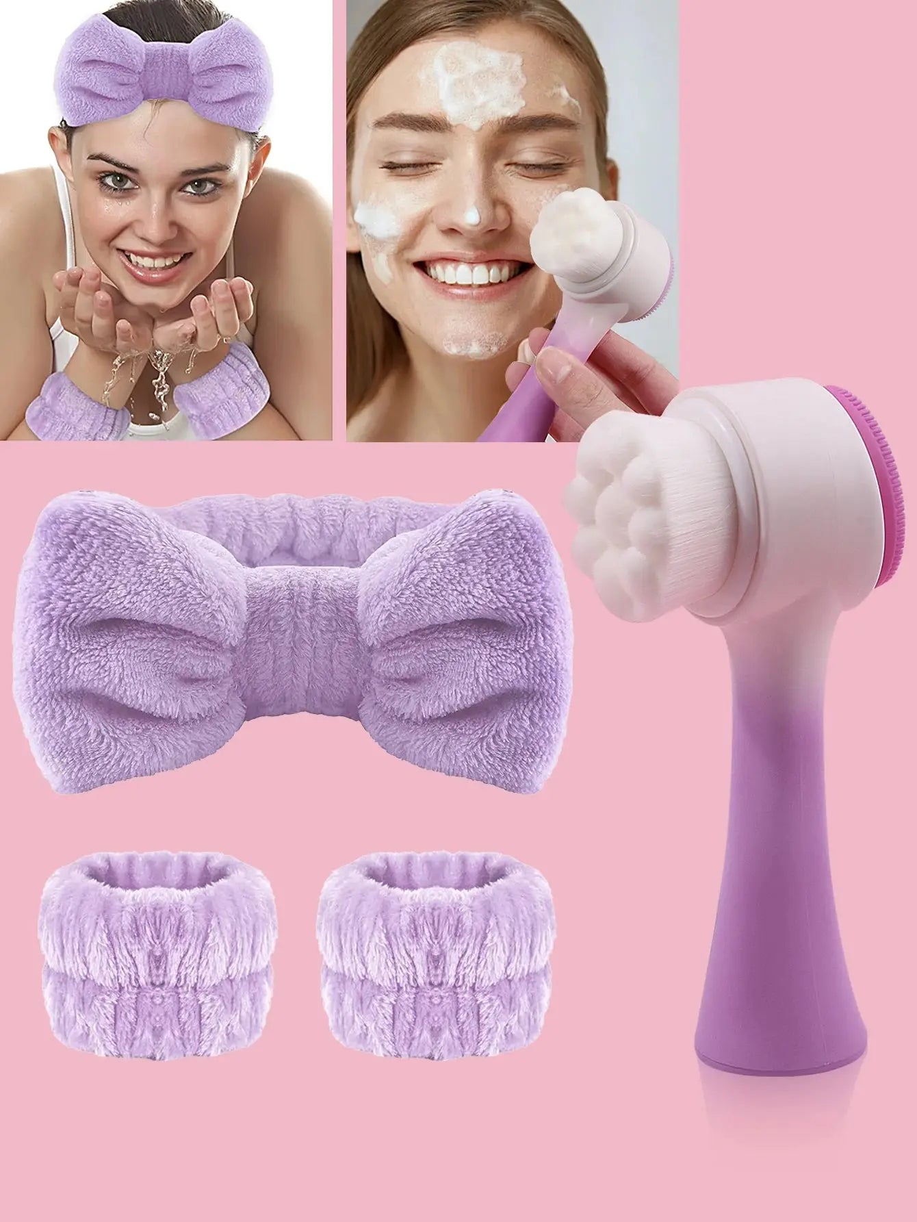 Silicone Facial Cleansing Brush Massage care Face brush&Spa Headband and Wristband Set Skin Care Headband Nova Trendz