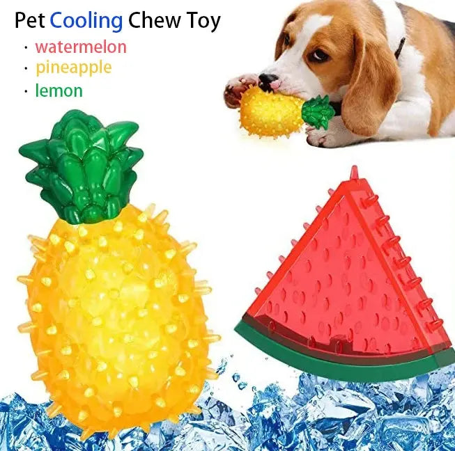 Pet Cooling Chew Toy Reusable Dog Cat Toy Teething Summer Cooling Watermelon Pineapple Lemon Durable Ice Frozen Fruit Shape Toys - Nova Trendz