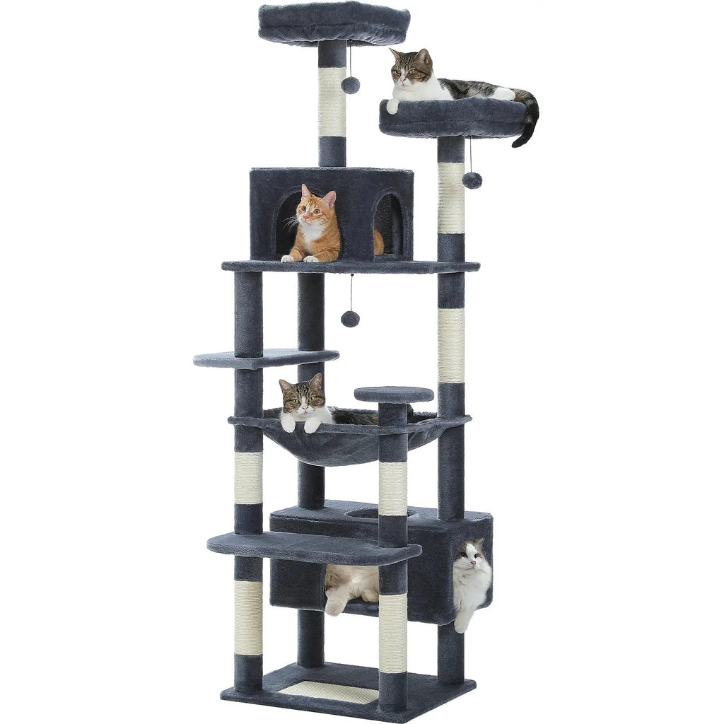 184cm Large Cat Tree and Tower for Indoor Cats With Sisal-Covered Scratching Posts Spacious Hammock Padded Perches and Condos Nova Trendz
